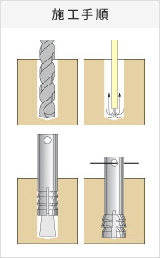 石引き・タイル引き・モルタル引き用アンカー（本体打込式）の施工手順